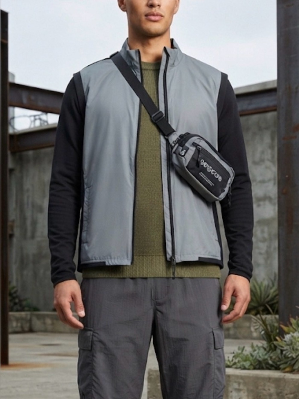 Adidas Gray Black Full Zip Climaproof Golf Windbreaker Vest XL Athletic Gorpcore